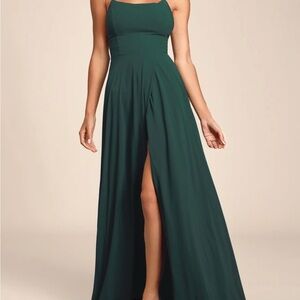 Elegant Dark Green Gown with Slit